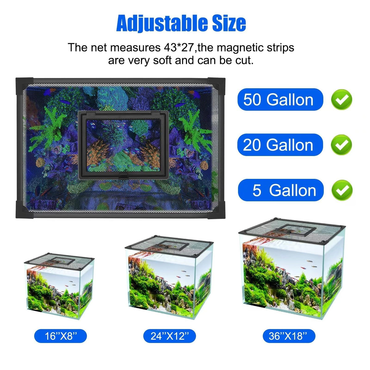 43"x27" Magnetic Aquarium Lid with Feeding Window U533028