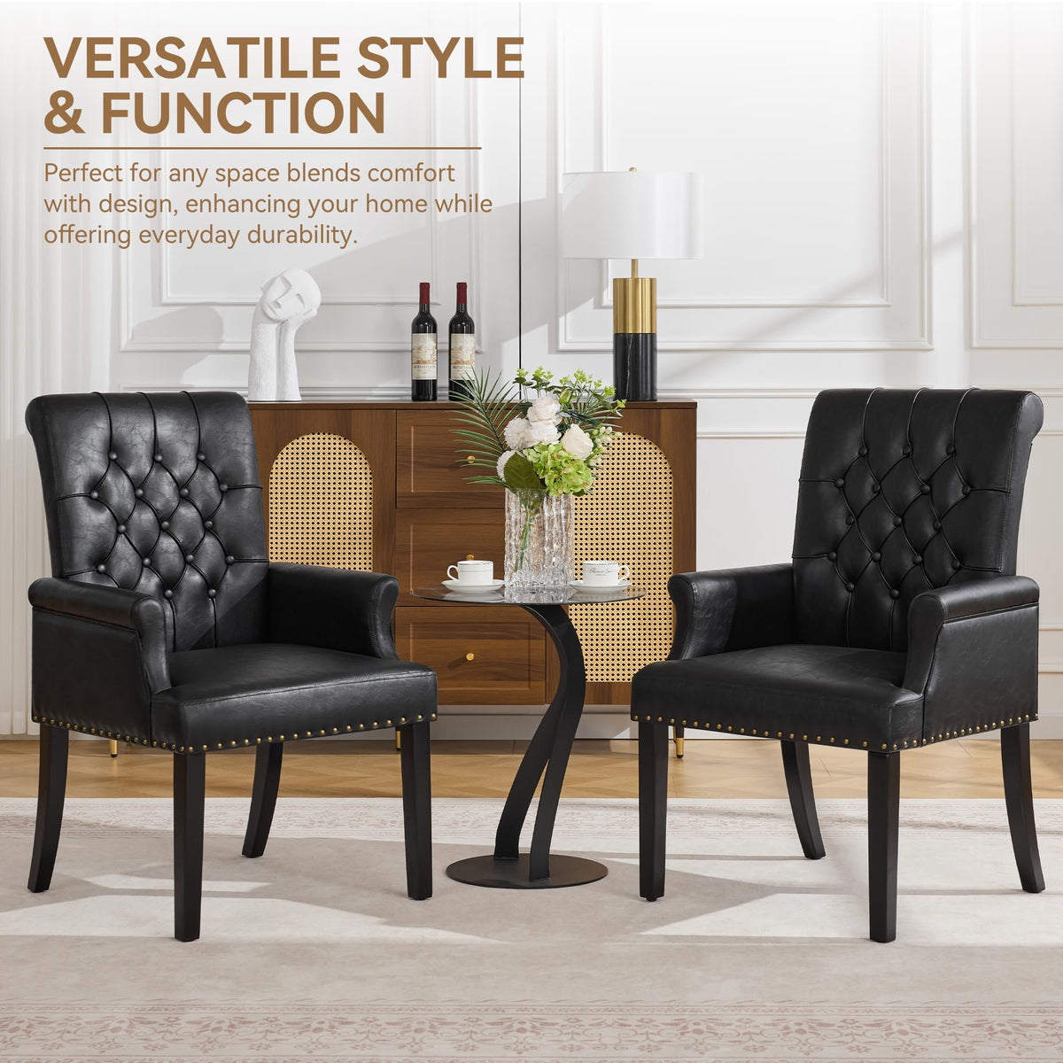 Black PU Leather Dining Chair with Arms L700