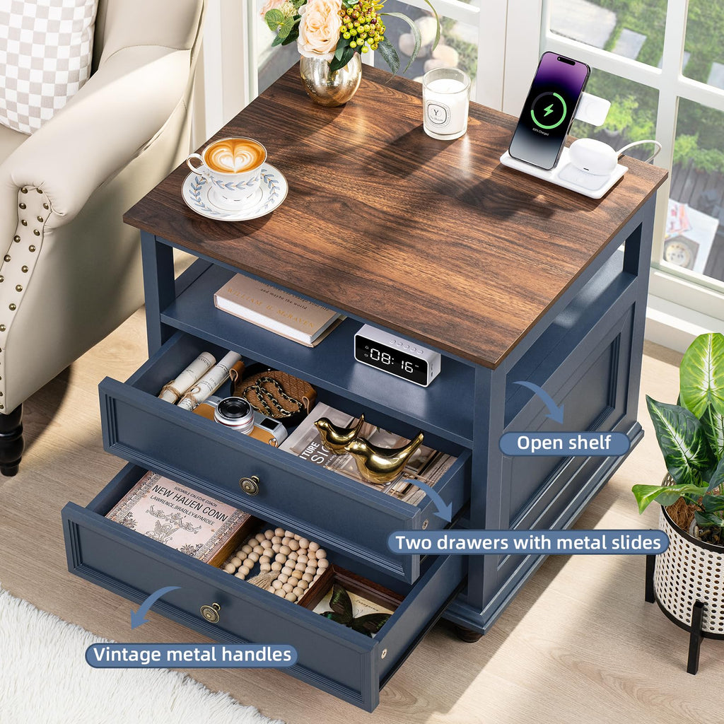 Blue 2 Drawer Wood Nightstand Y3311