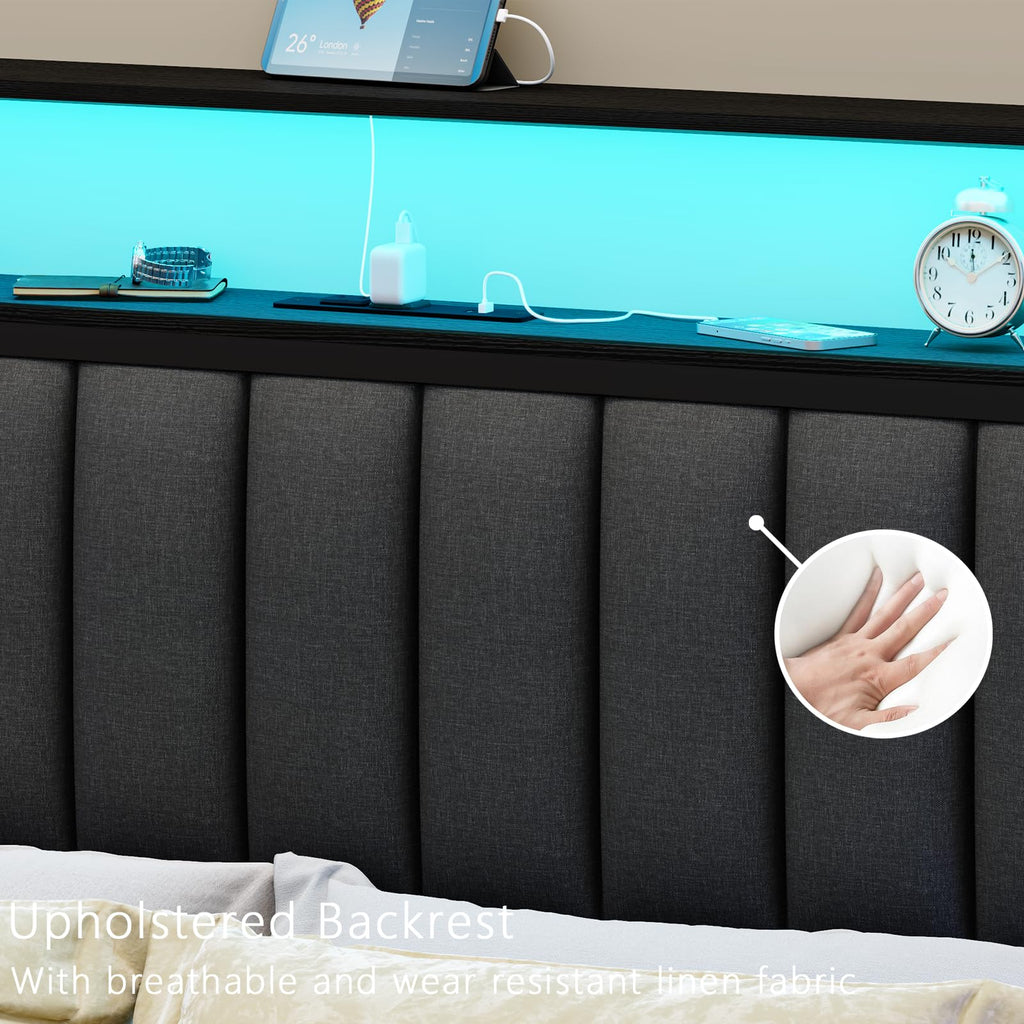 Full Size Bed Frame with Charging Station and LED Lights S52805