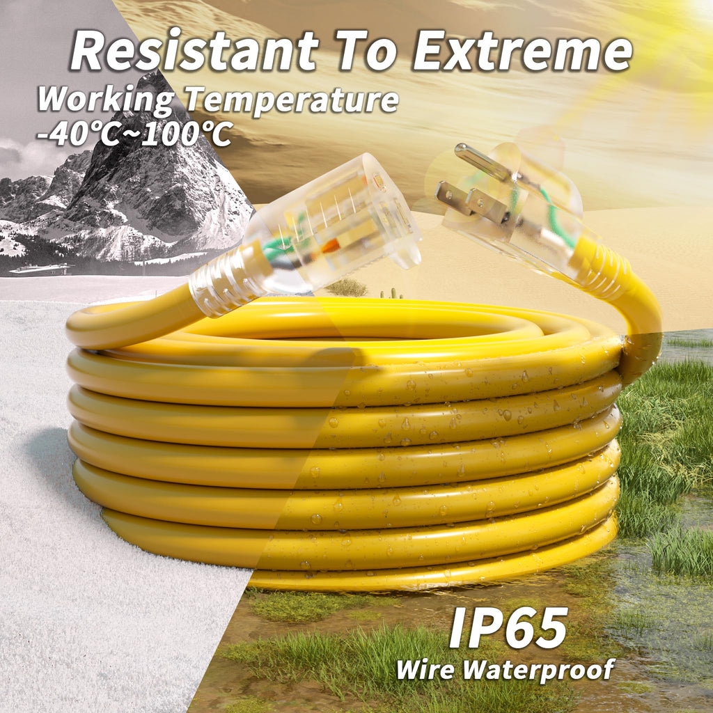 100ft 10 Gauge Waterproof Outdoor Extension Cord Yellow S782556