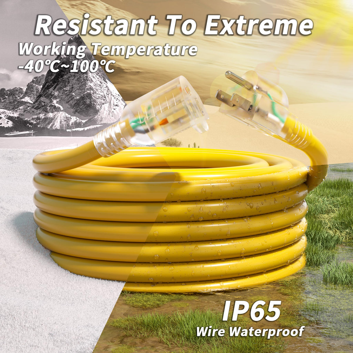 100ft 10 Gauge Waterproof Outdoor Extension Cord Yellow S782556