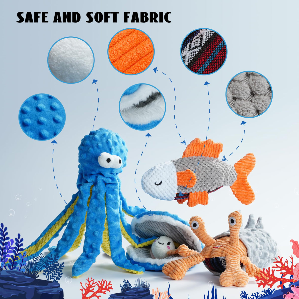 Crinkle Squeaky Octopus Dog Toy A89222