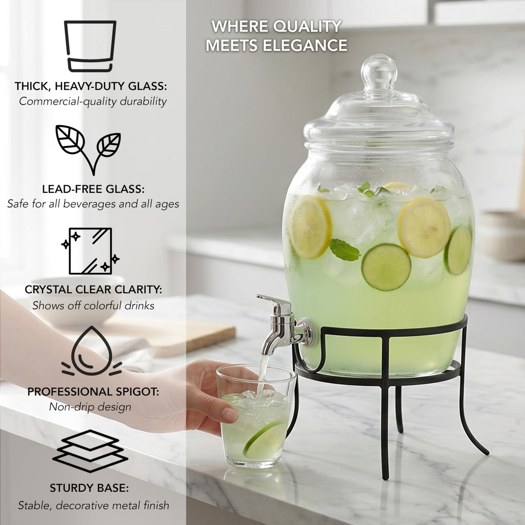 Glass Beverage Dispenser with Metal Stand 2 Gal F56891
