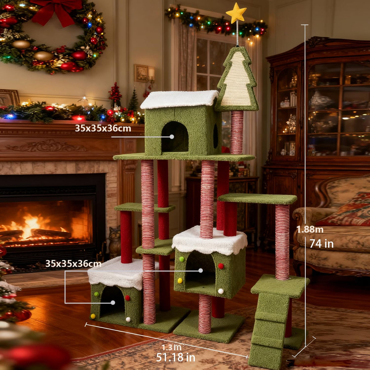 70 Inch Tall Multi Level Cat Tree with 2 Condos D7965