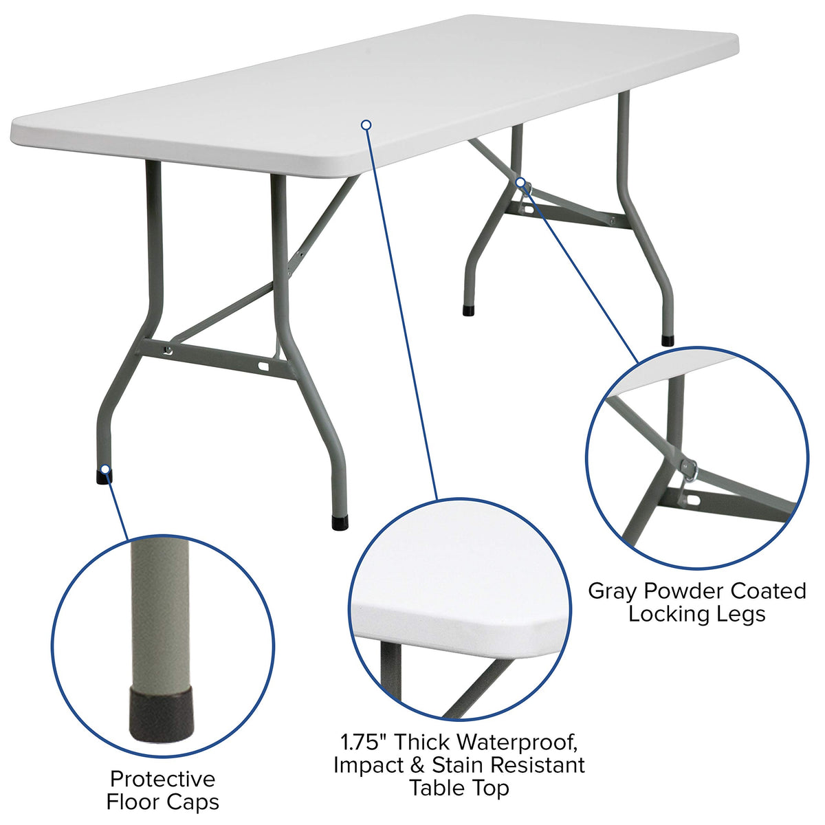 6-Foot Granite White Plastic Folding Table R19306