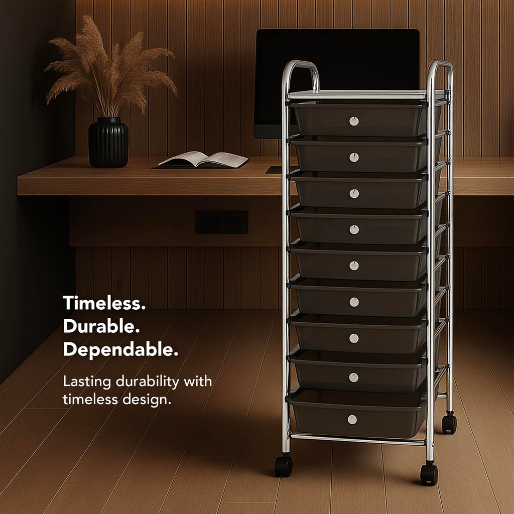 10 Drawer Rolling Storage Cart with Black Drawers T54372