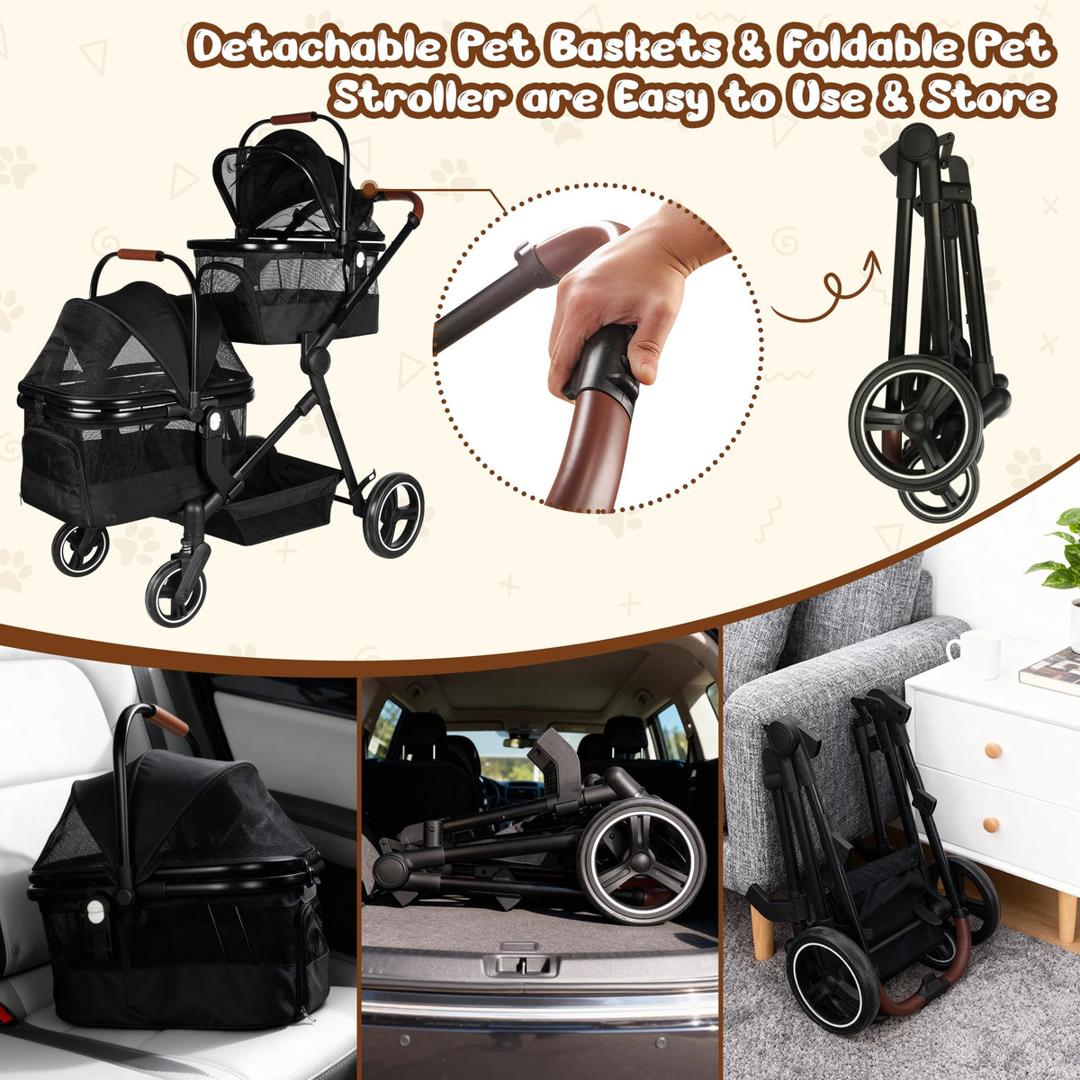 Foldable Double Pet Stroller E34930