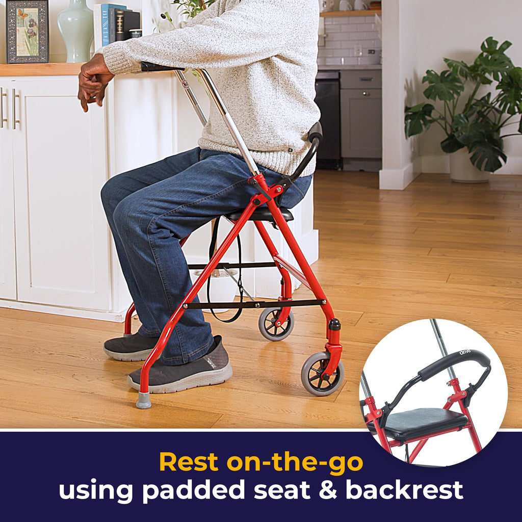 Foldable Rollator Walker with Seat, Red, 1 Count K8058