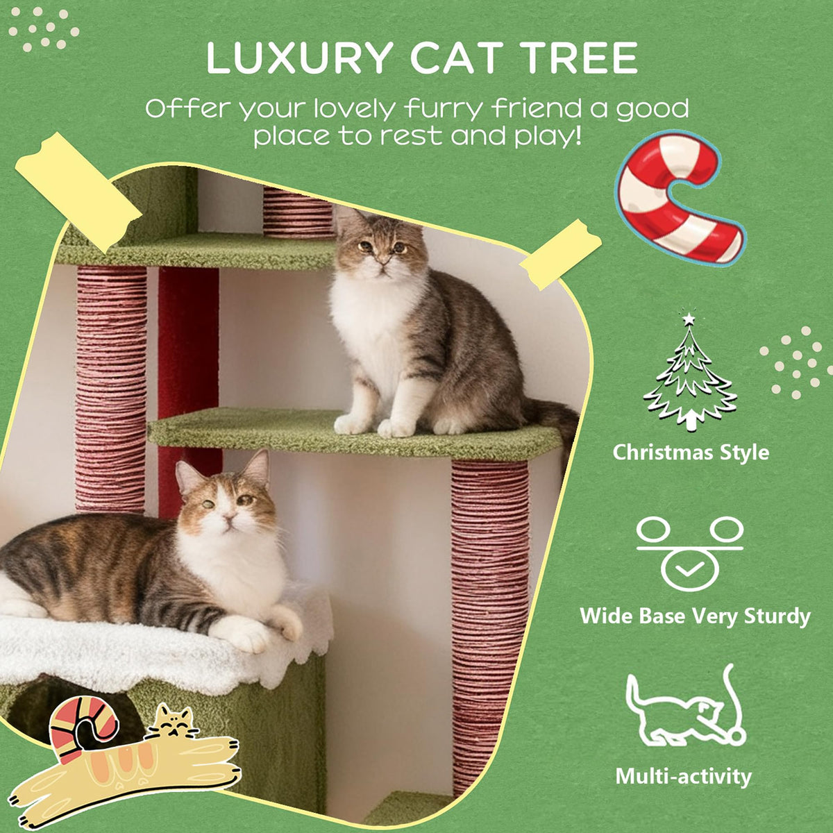 70 Inch Tall Multi Level Cat Tree with 2 Condos D7965