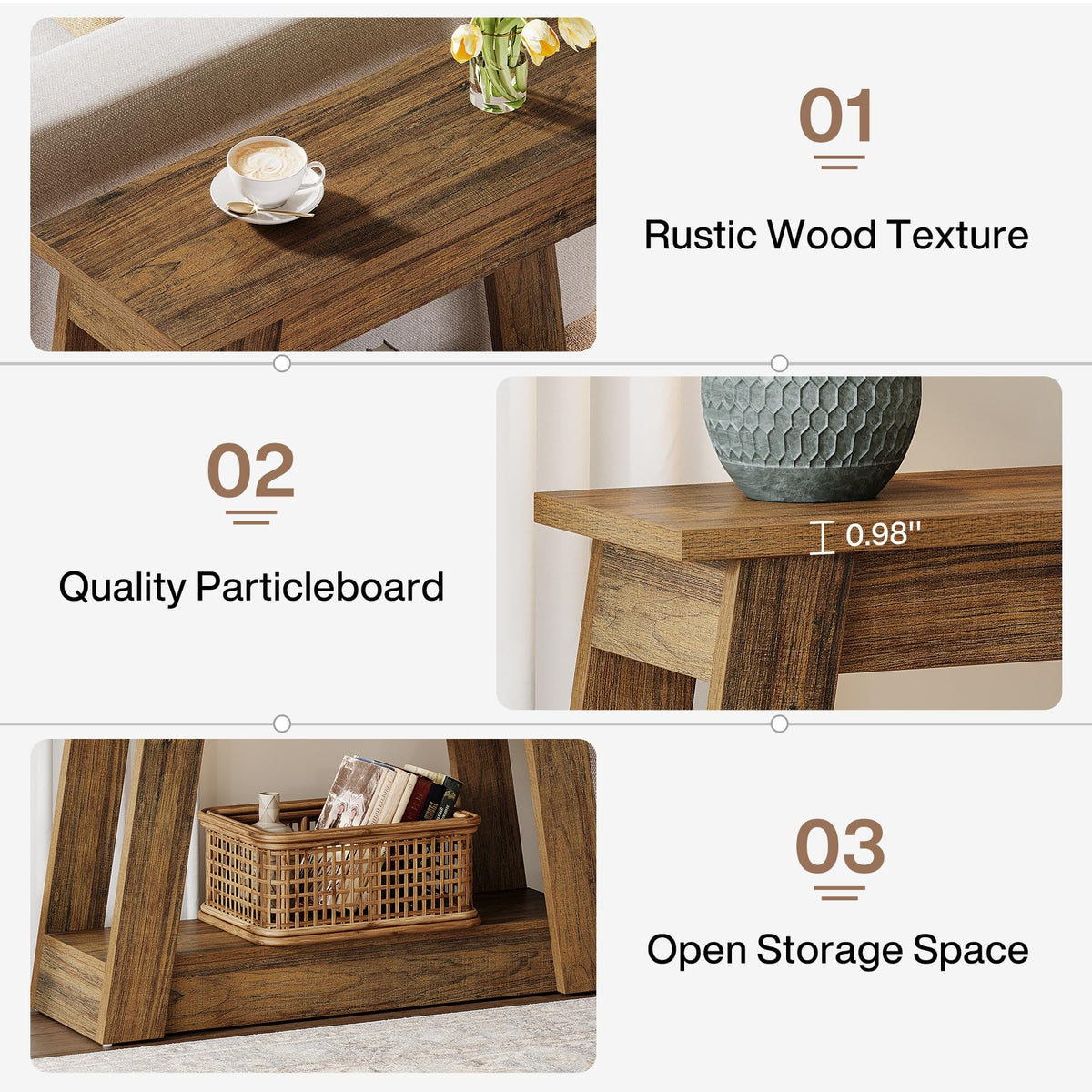Wood End Table with 2 Storage Shelves R6037