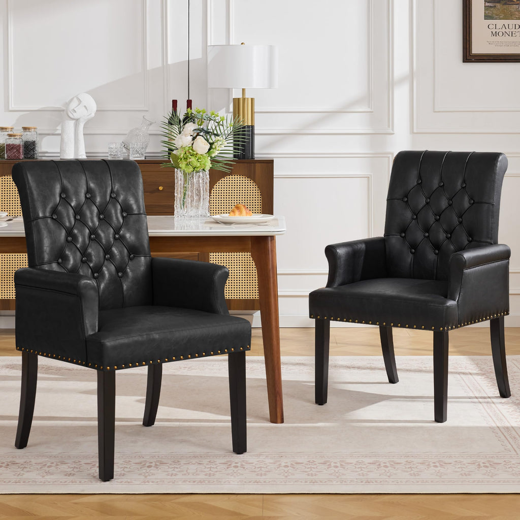 Black PU Leather Dining Chair with Arms L700