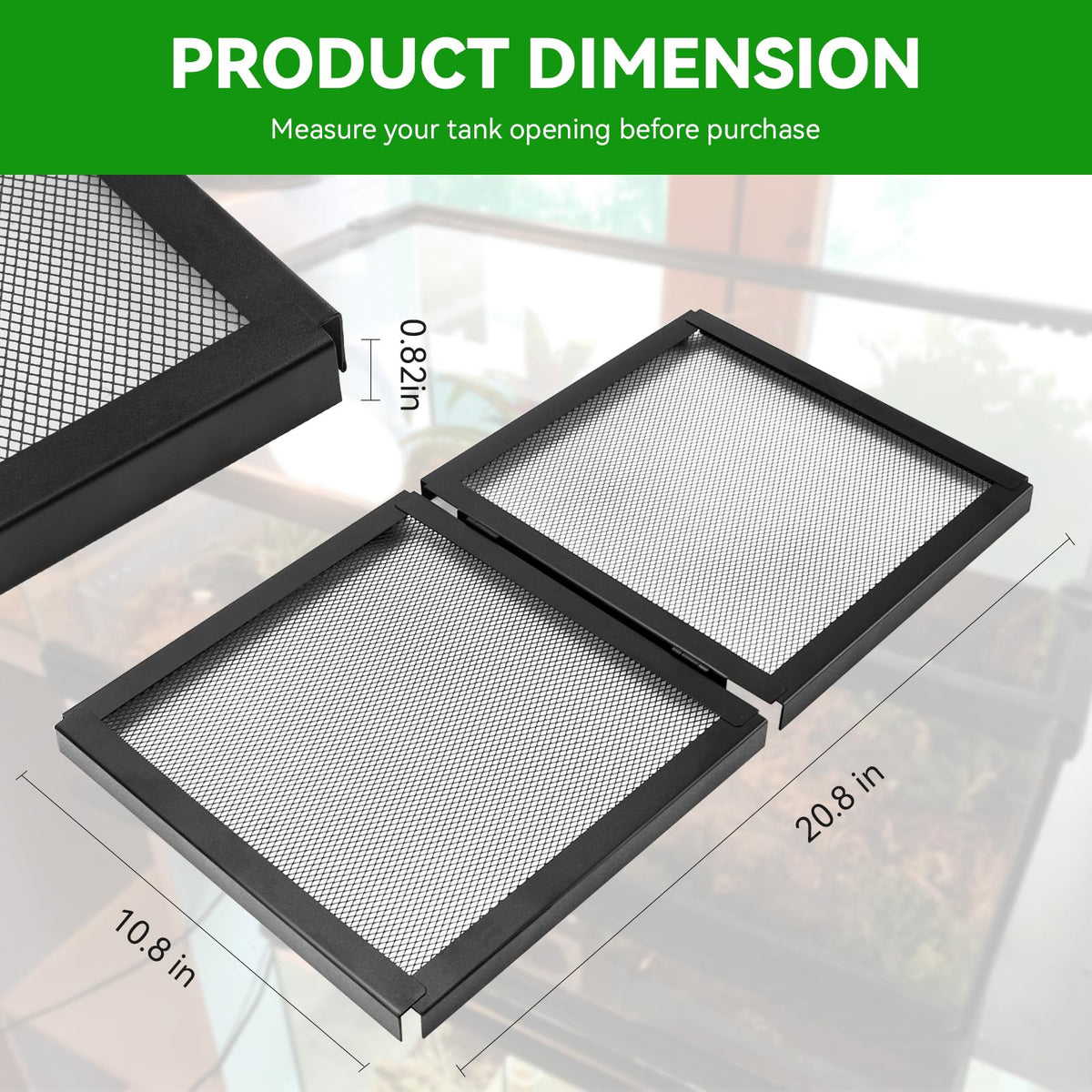 10 Gallon Tank Lid, Hinged Terrarium Screen Cover, 20.8" x 10.8" E490