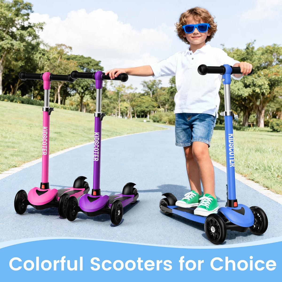 Multicolor 3 Wheel Kids Scooter with LED Light-Up Wheels W391801