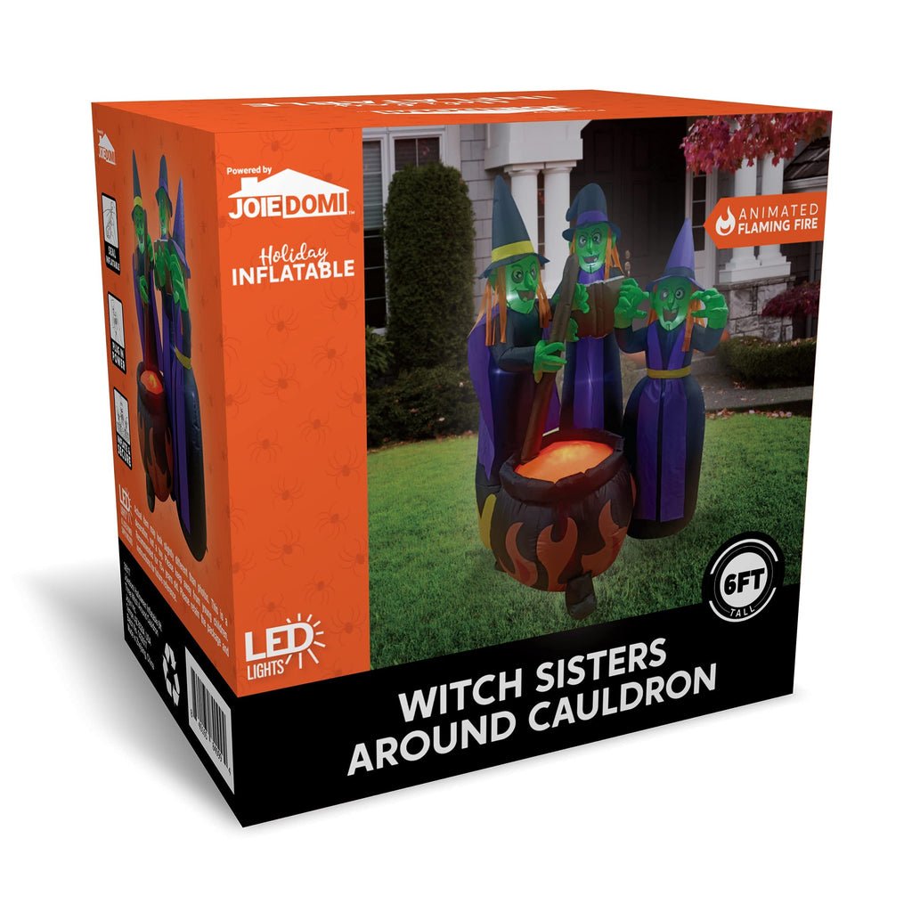 6 FT Halloween Inflatables Three Witch Cauldron with LEDs A85991