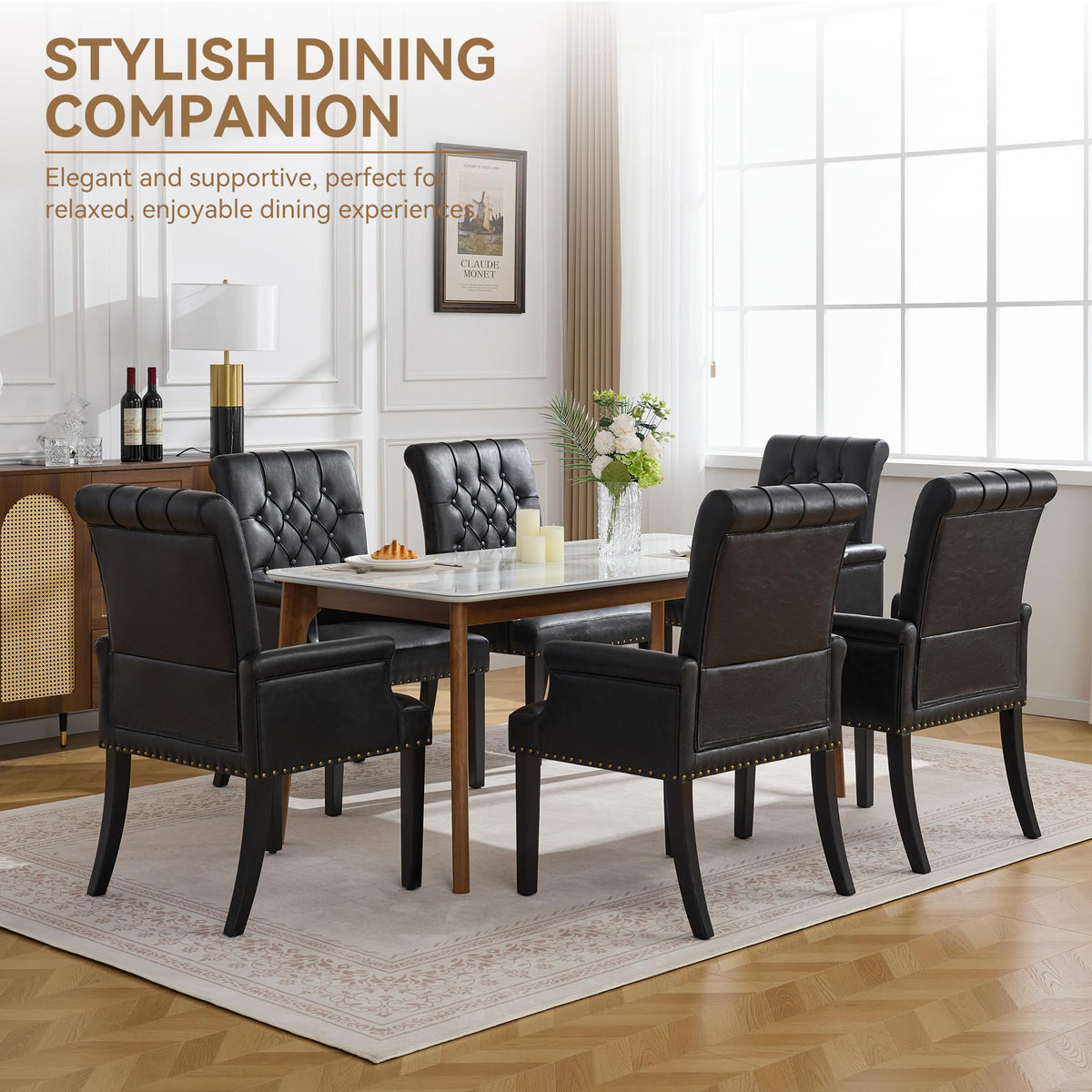 Black PU Leather Dining Chair with Arms L700