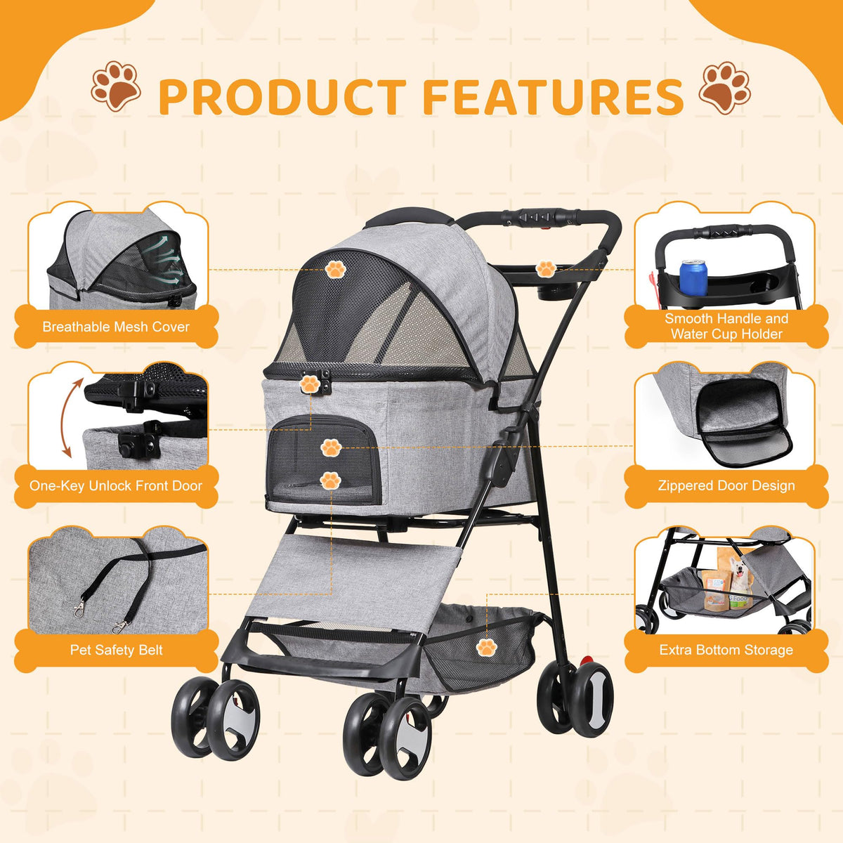 3 in1 Foldable Pet Stroller with 4 Wheels X847188