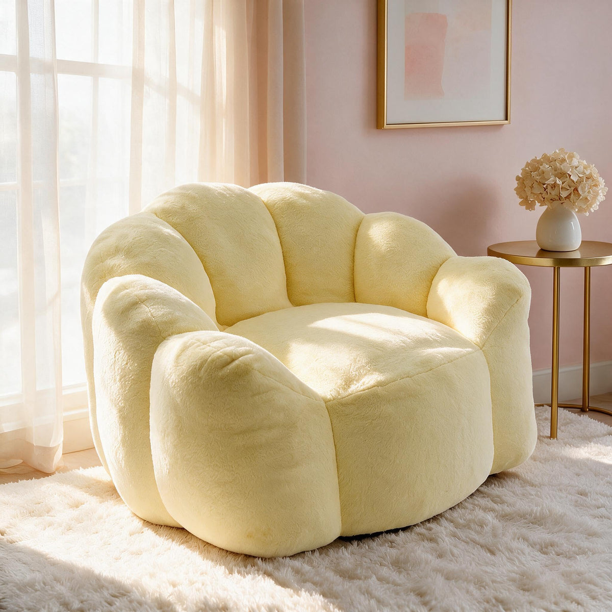 Floral Shaped Faux Fur Bean Bag Chair V5796