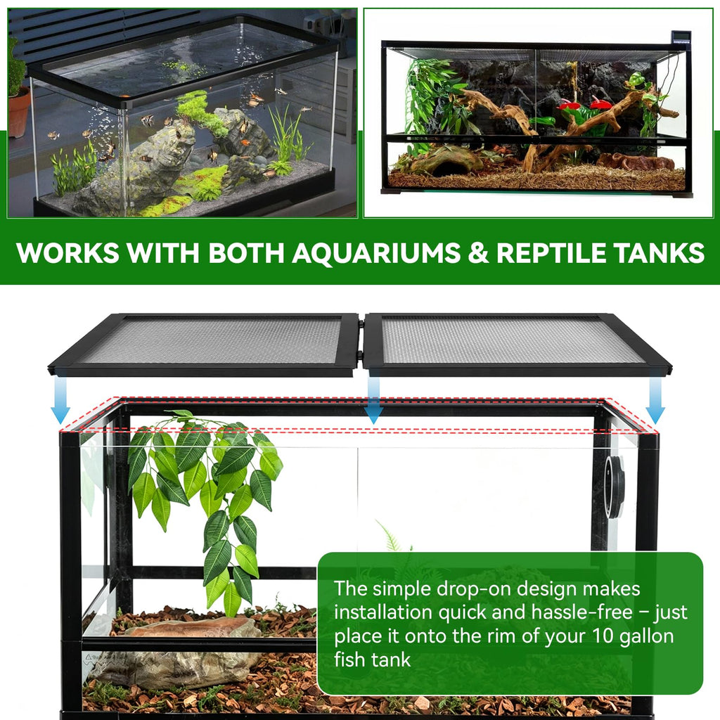 10 Gallon Tank Lid, Hinged Terrarium Screen Cover, 20.8" x 10.8" E490