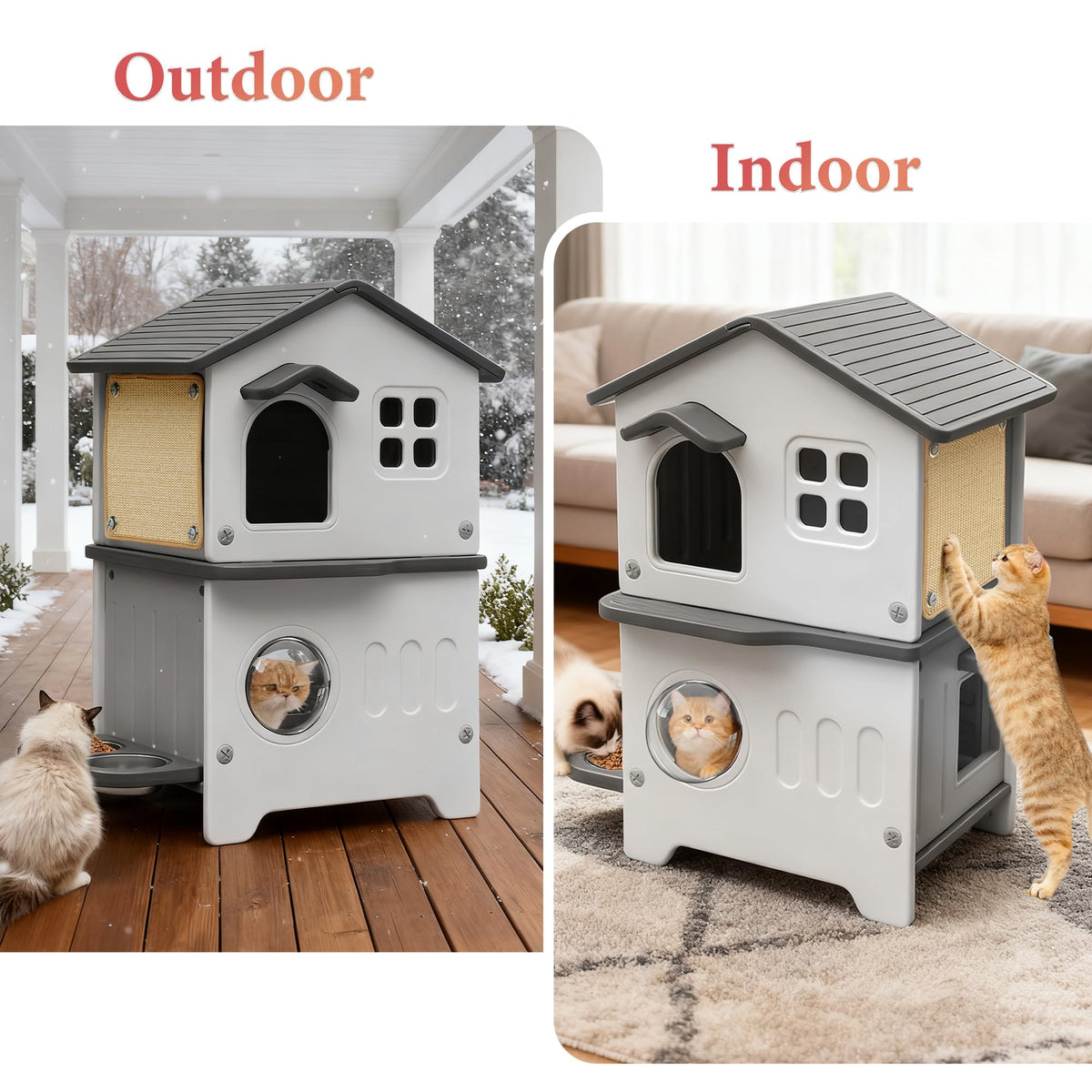 Insulated Outdoor Plastic Cat House with Cat Bowls J104198