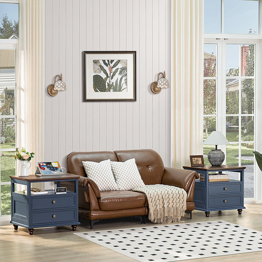 Blue 2 Drawer Wood Nightstand Y3311