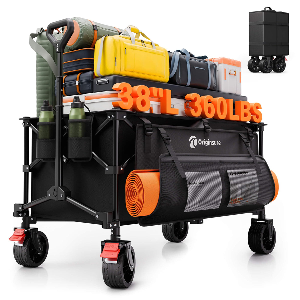 220L Collapsible Beach Wagon Cart, 360lbs Heavy Duty, Black P9409