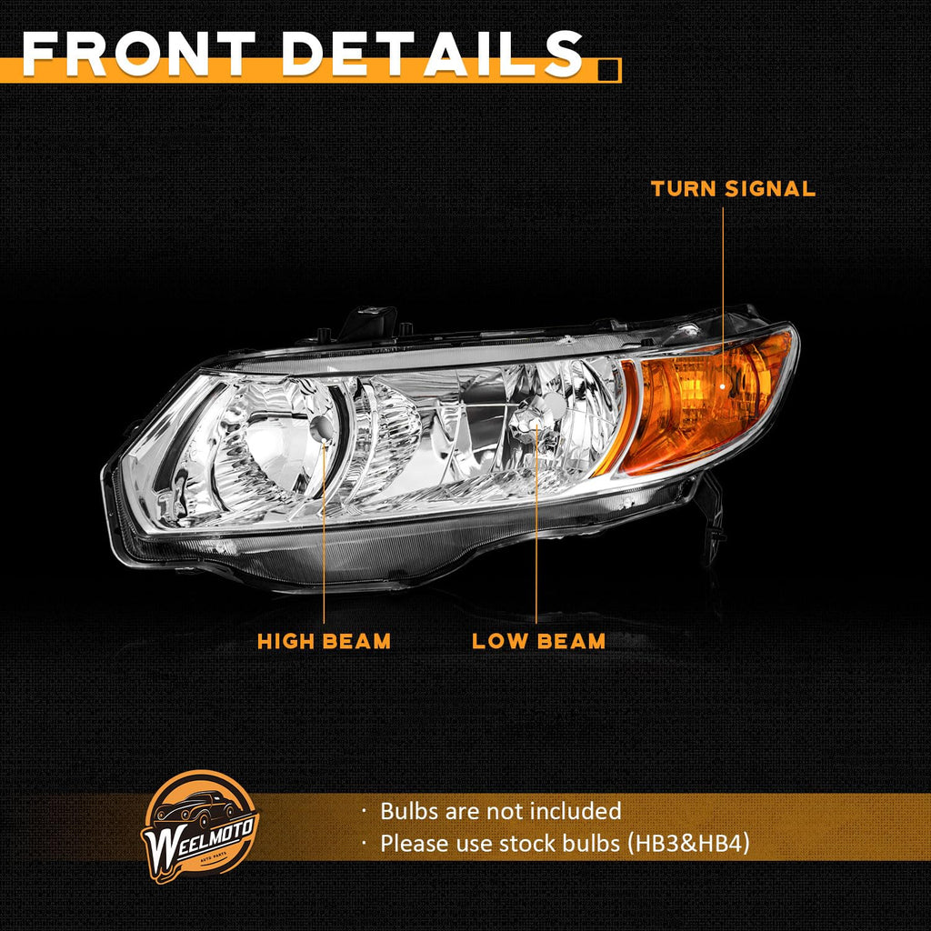 Headlight Assembly Pair Chrome Housing Amber Reflector K244108