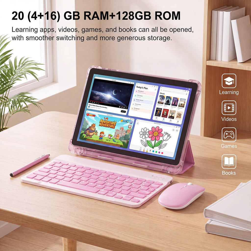 10 Inch 2 in 1 Tablet with Keyboard Kit & Case Pink U820