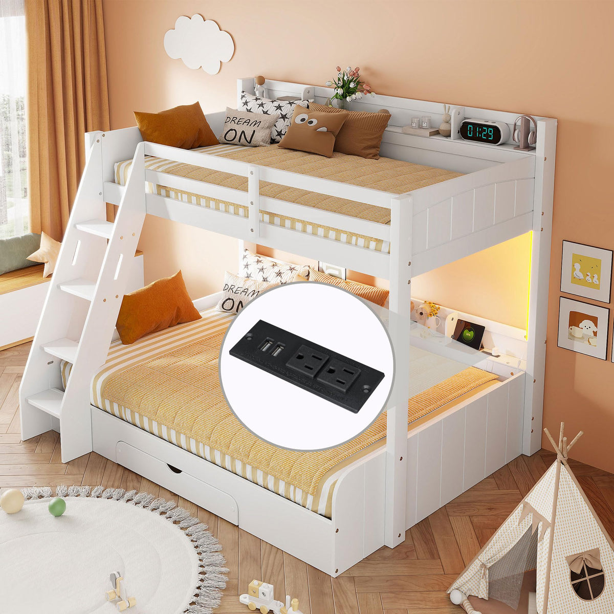 Twin Over Full Bunk Bed with Storage Shelves X96214