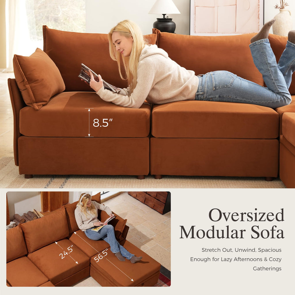 102.6" L Shaped 4 Seater Velvet Sectional Sofa with Storage Ottoman X414901