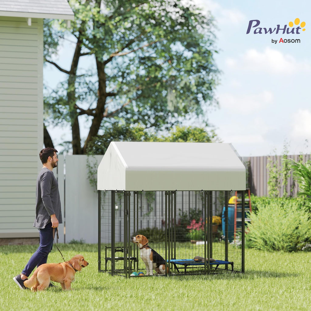 Outdoor Dog Kennel with Roof, 6' x 4' x 6' Heavy Duty Welded Wire Dog Playpen Enclosure G49220