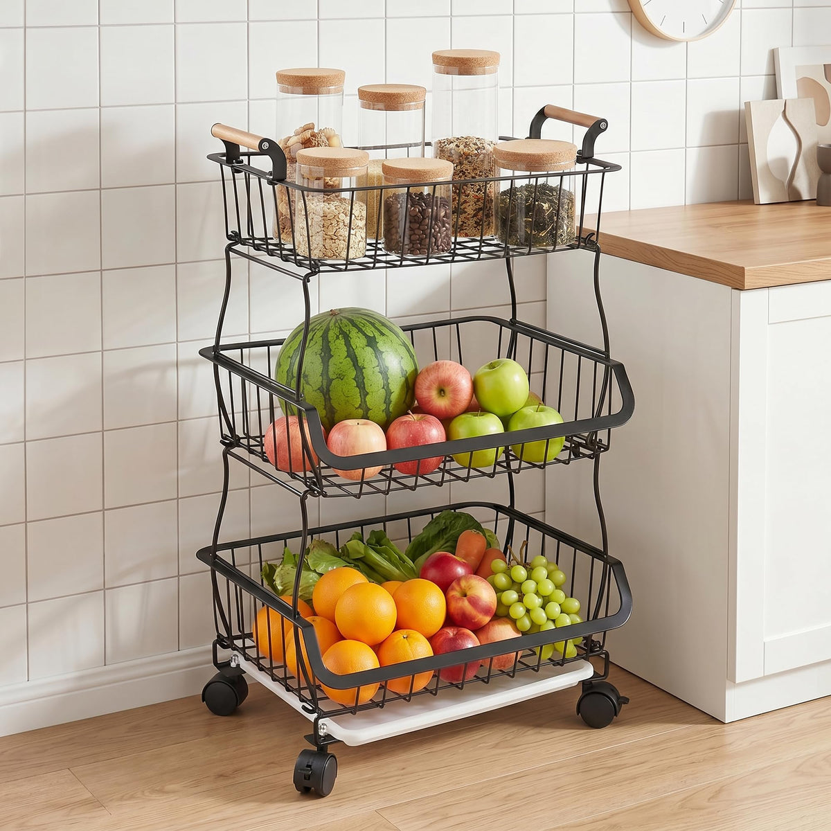 3-Tier Fruit Basket with Wheels L797