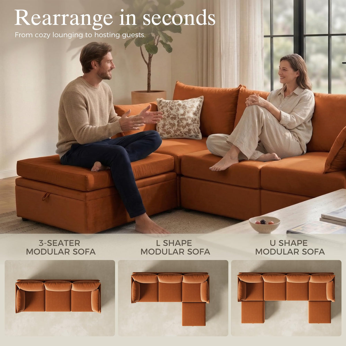 102.6" L Shaped 4 Seater Velvet Sectional Sofa with Storage Ottoman X414901
