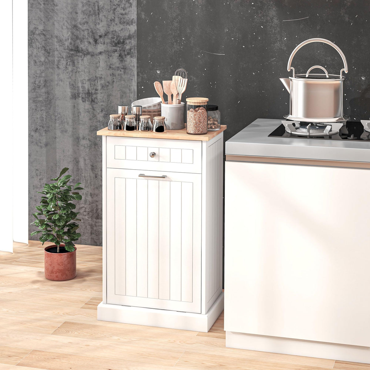 White Double Tilt-Out Trash & Recycling Cabinet V6017
