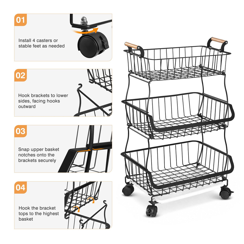 3-Tier Fruit Basket with Wheels L797