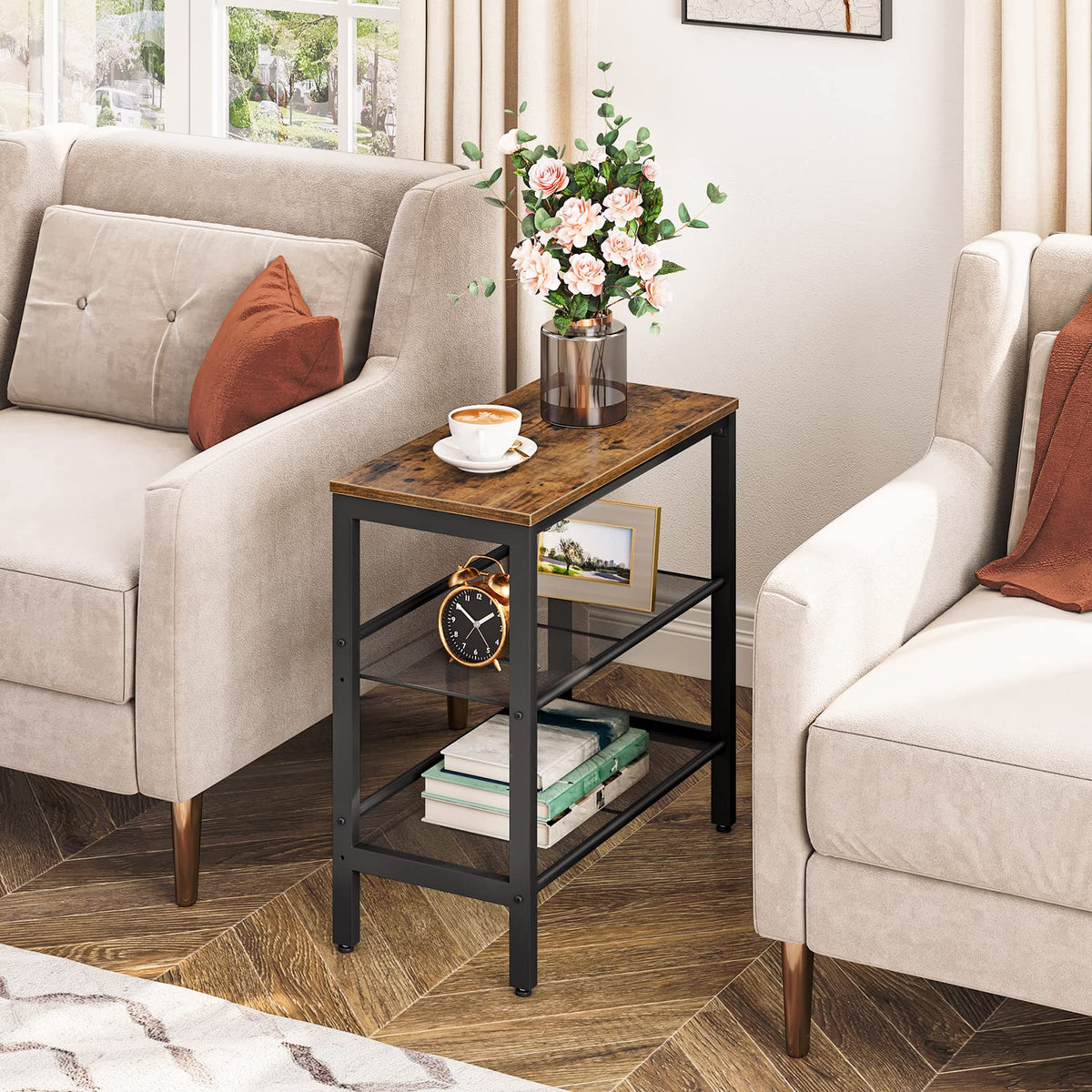 3-Tier Narrow End Table with Adjustable Shelves X37189