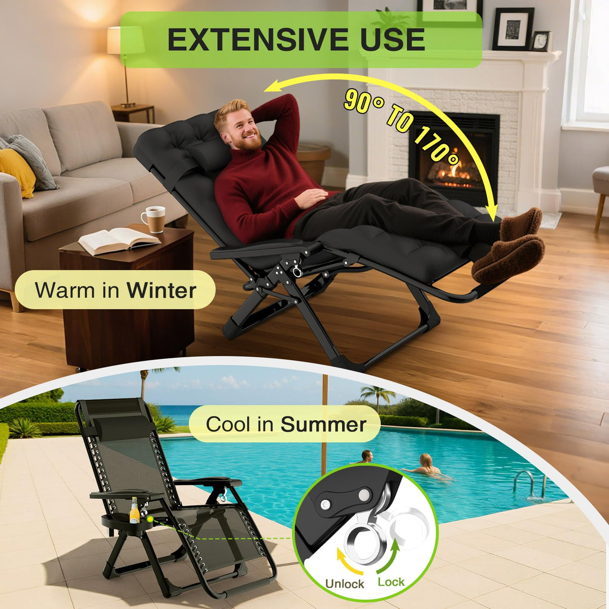 Zero Gravity Reclining Camping Chair Set of 2 with Cushion G8470