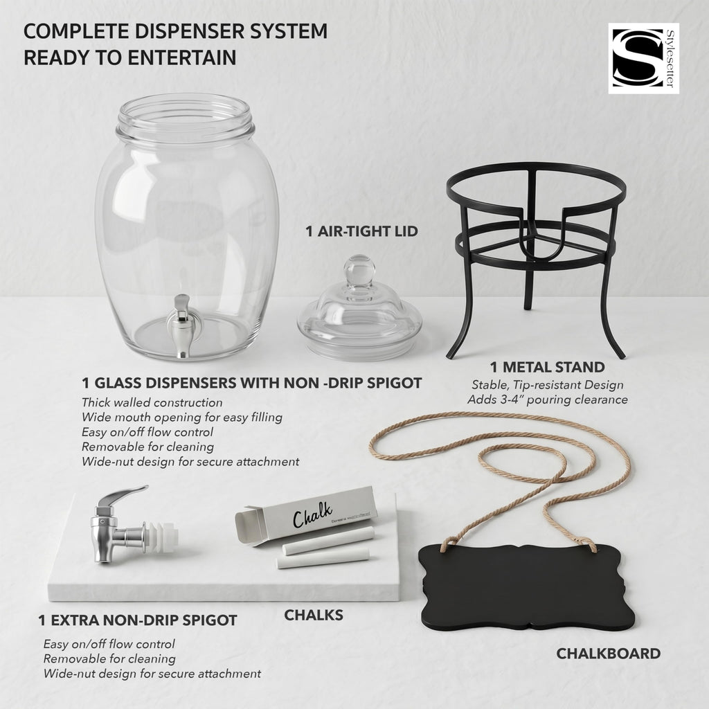 Glass Beverage Dispenser with Metal Stand 2 Gal F56891