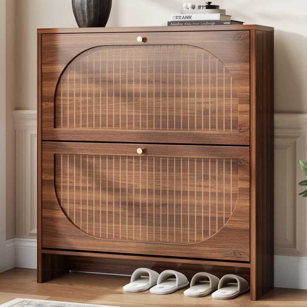 Luminous Walnut Shoe Storage Cabinet with Adjustable Shelves D640968