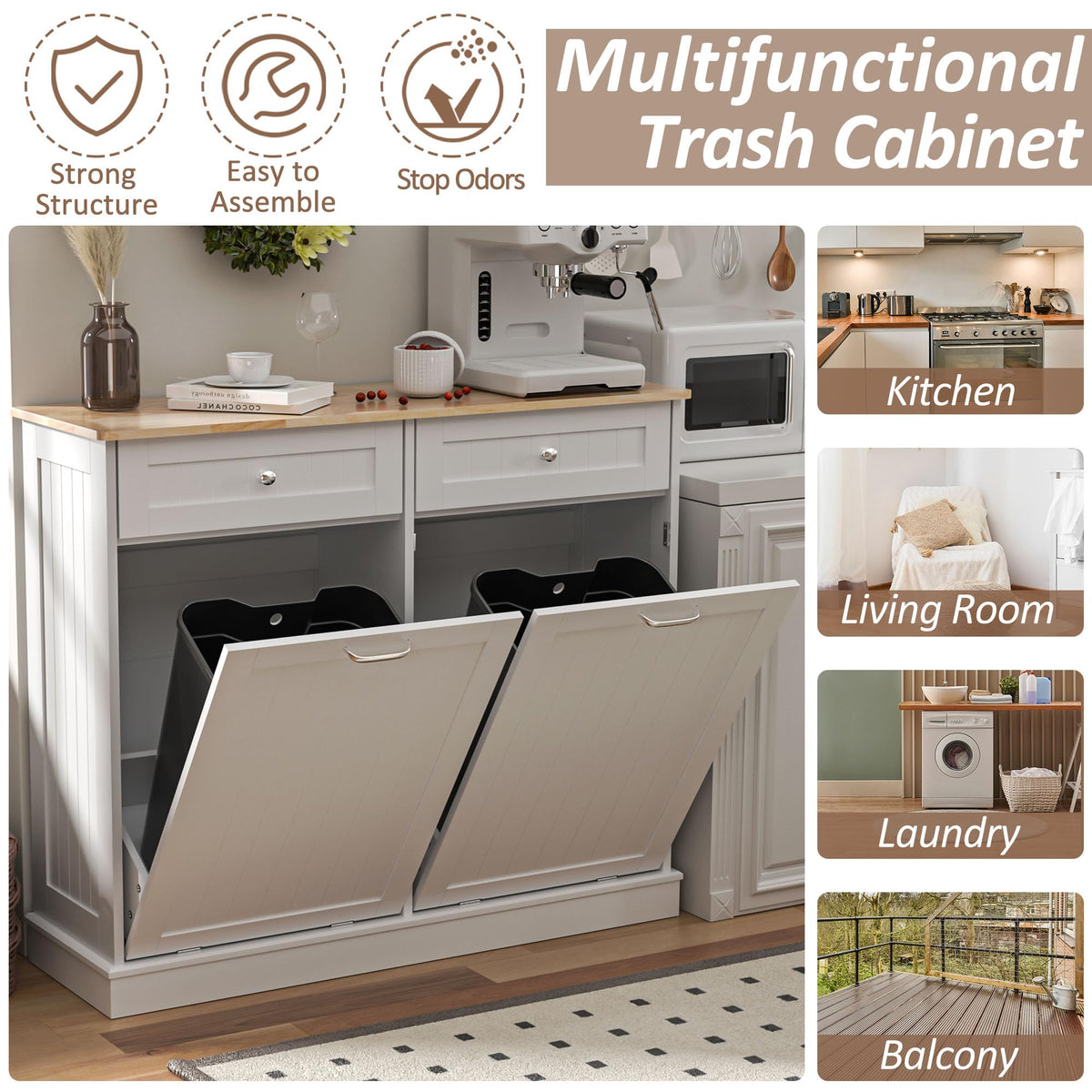 White 2x13 Gallons Tilt Out Trash Can Cabinet Y680600