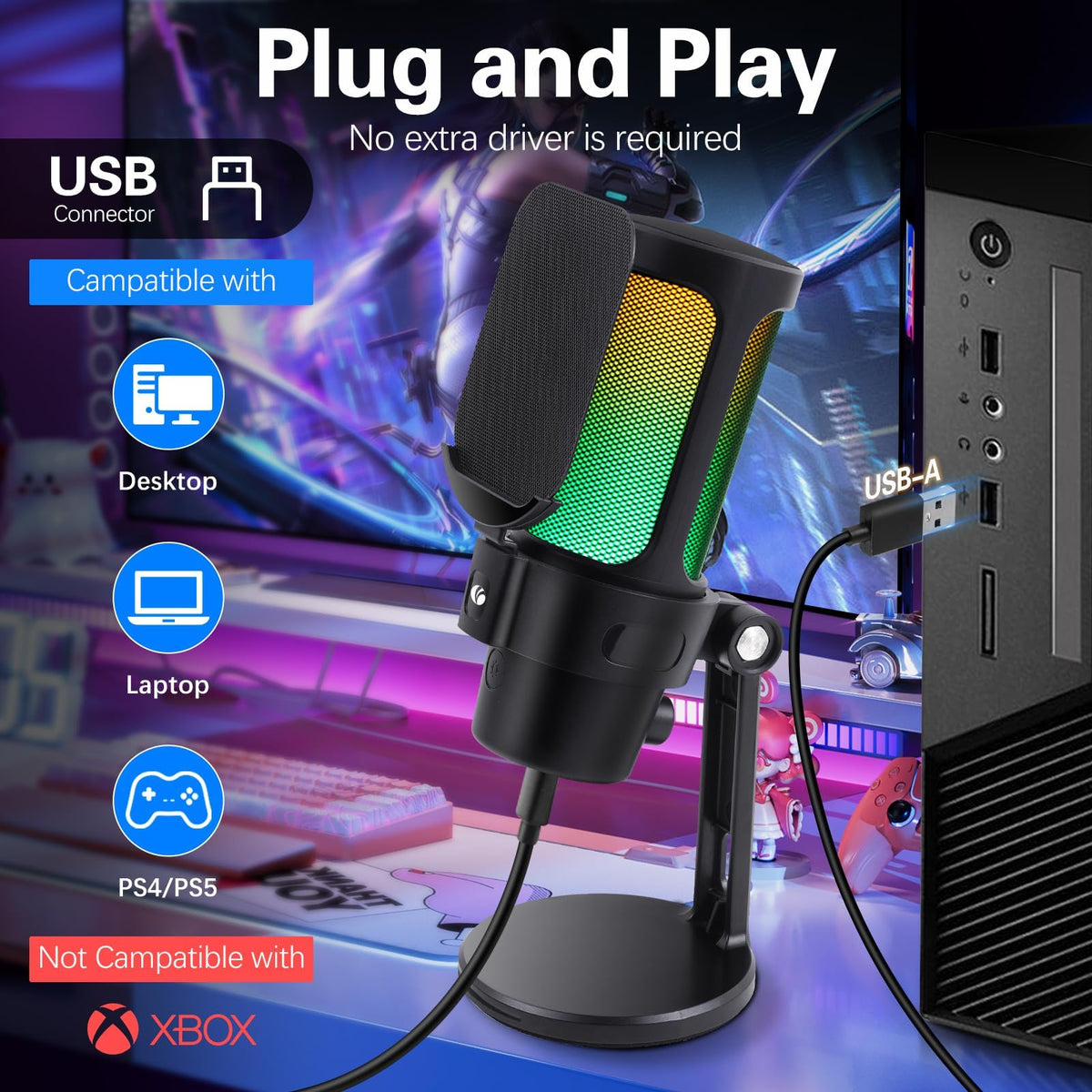 USB Condenser Microphone with Quick Mute, Pop Filter, Shock Mount R12917