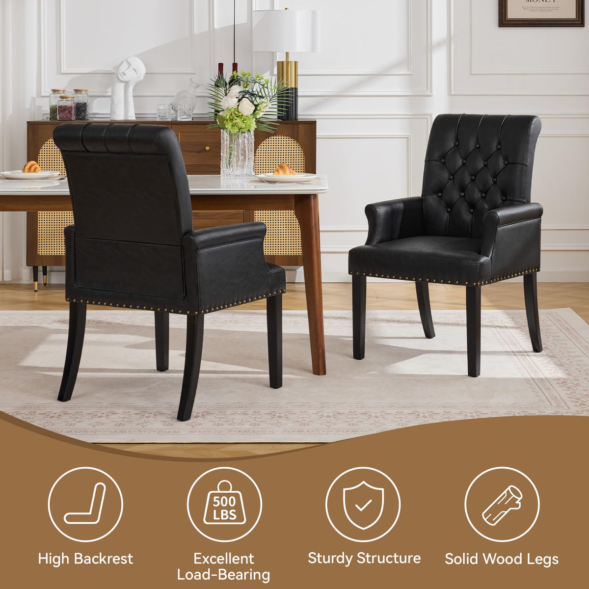 Black PU Leather Dining Chair with Arms L700