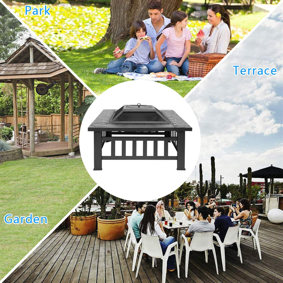 32in Square Metal Fire Pit Table J339707