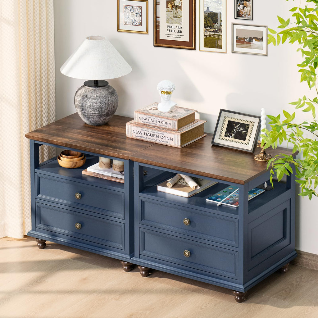 Blue 2 Drawer Wood Nightstand Y3311