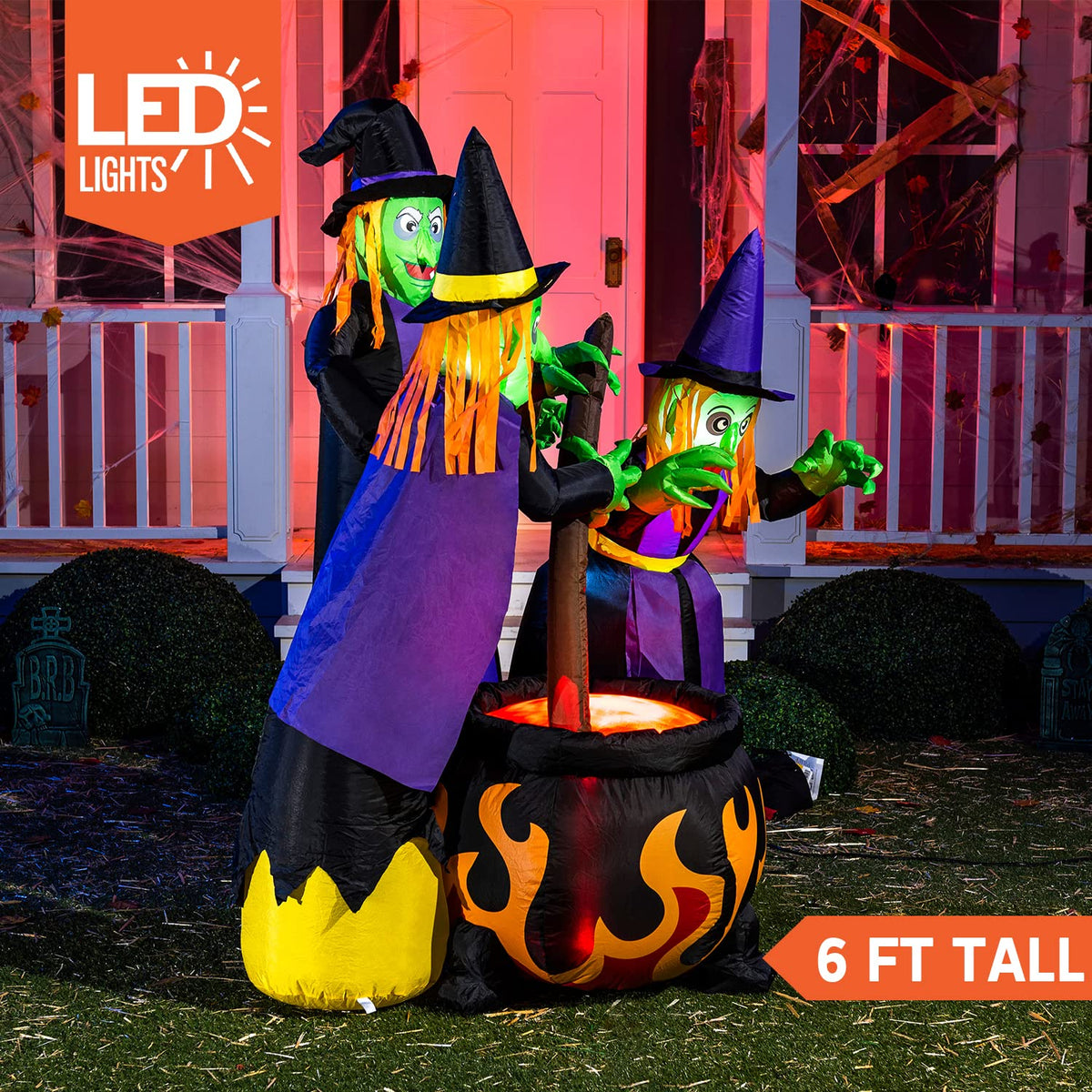 6 FT Halloween Inflatables Three Witch Cauldron with LEDs A85991