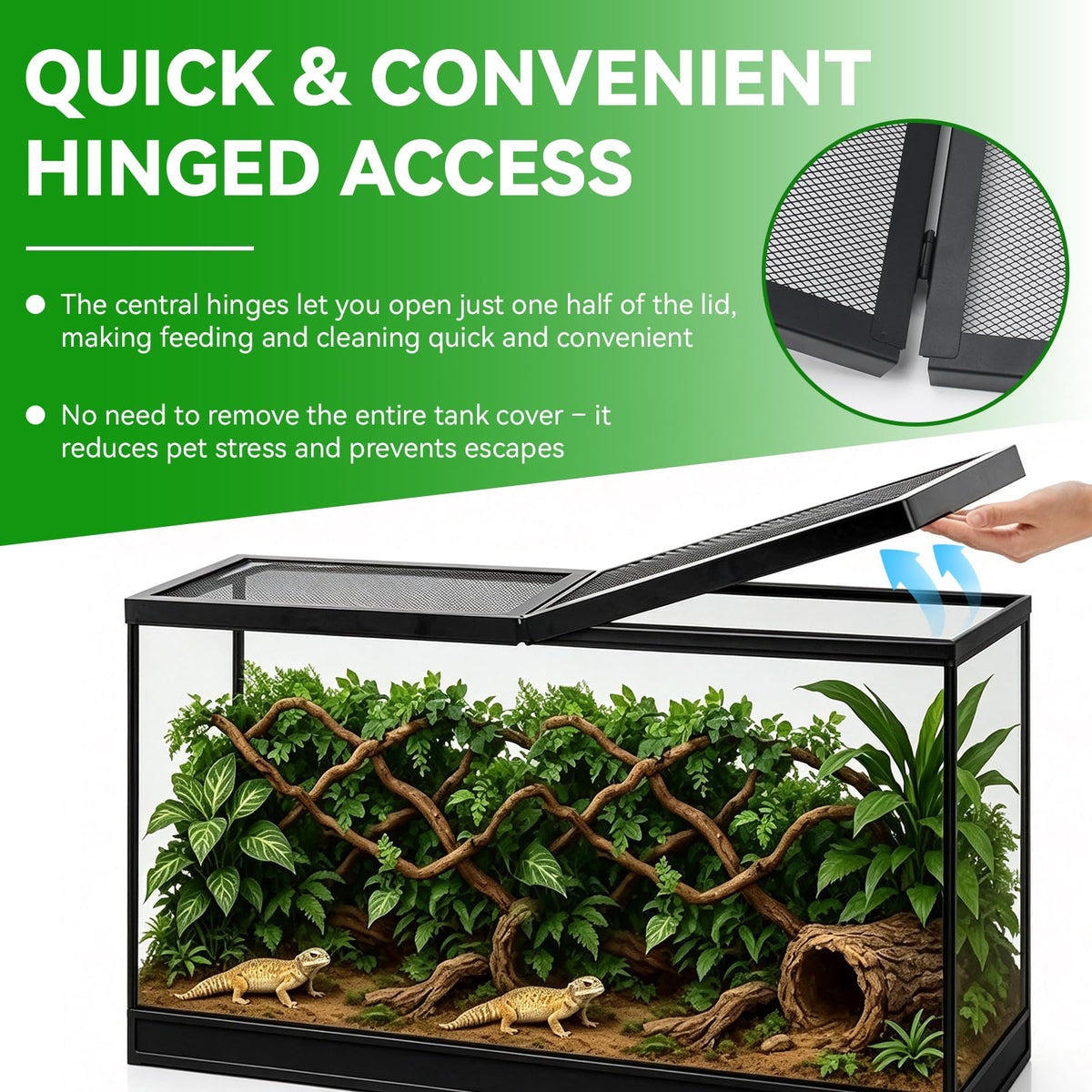 10 Gallon Tank Lid, Hinged Terrarium Screen Cover, 20.8" x 10.8" E490