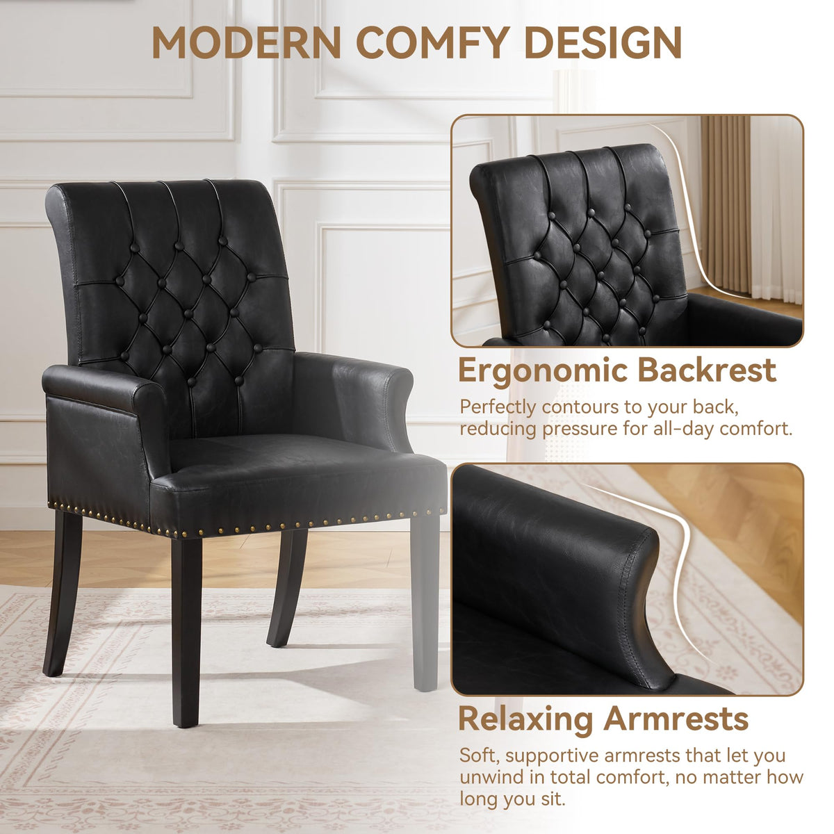 Black PU Leather Dining Chair with Arms L700
