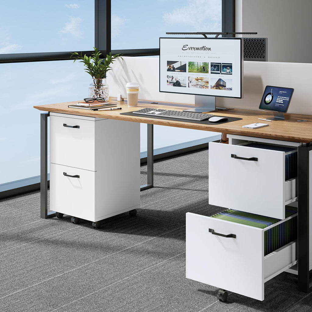 2 Drawer White Rolling Wood File Cabinet T2259