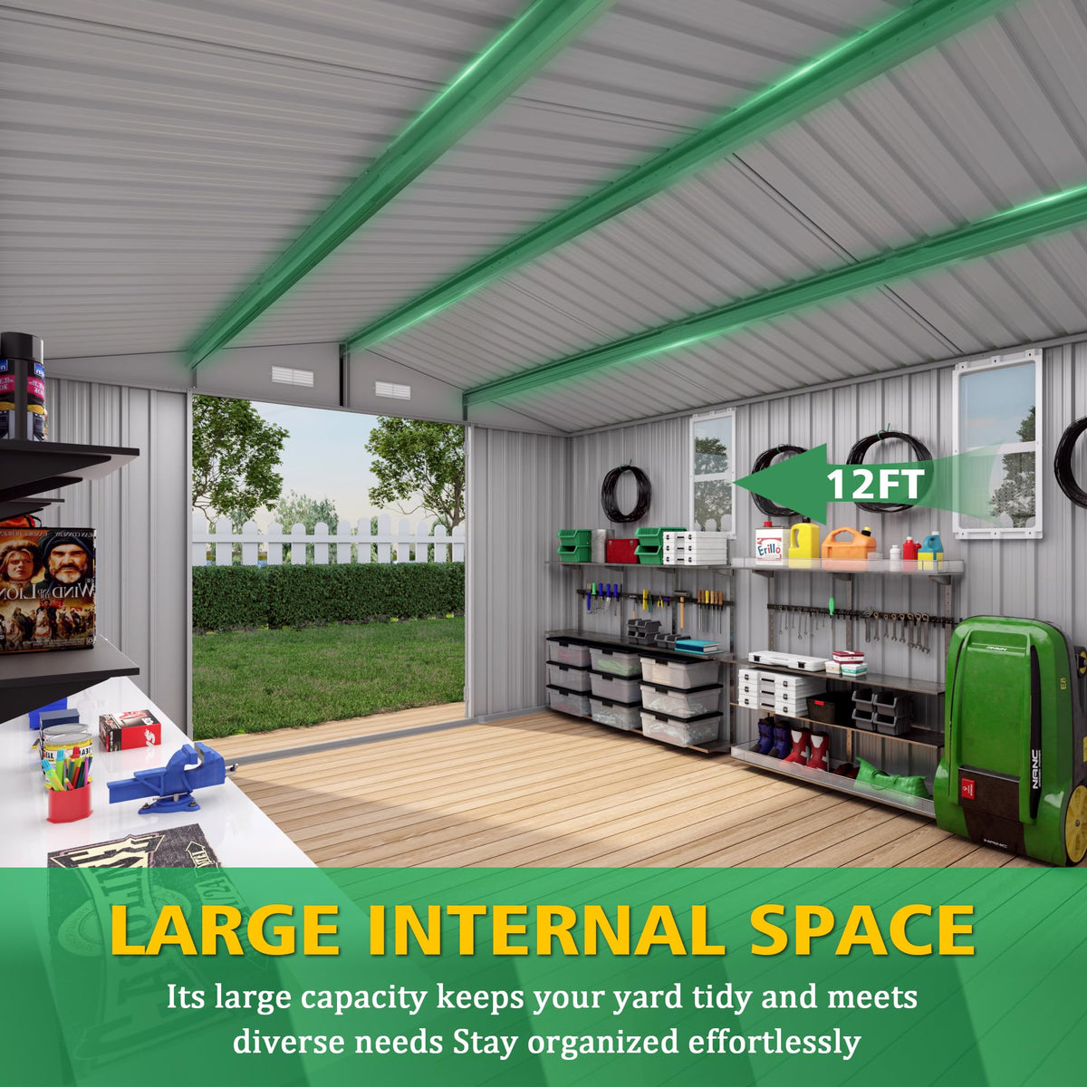 10x12 FT Grey Metal Storage Shed with Double Doors Q3942