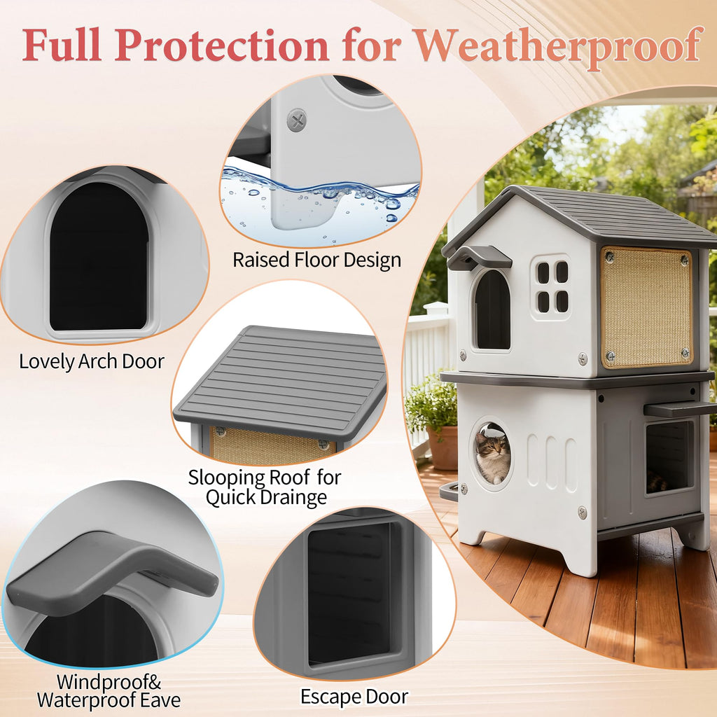 Insulated Outdoor Plastic Cat House with Cat Bowls J104198
